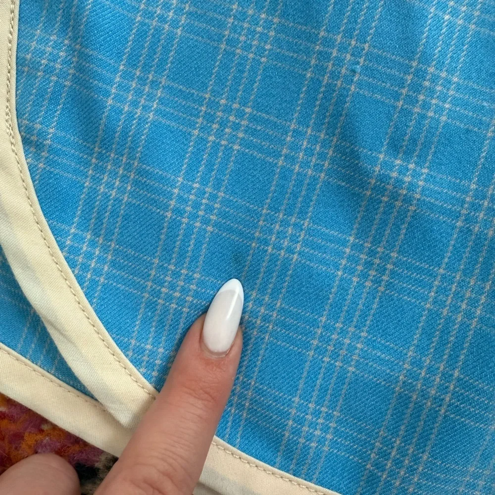 Urban Outfitters Picnic Dolphin Hem Blue Cream Plaid Tennis Mini Skirt - Picture 5 of 8